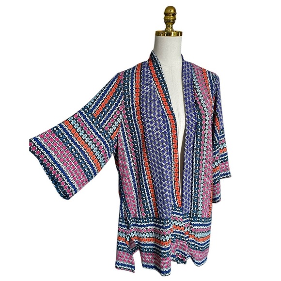 NY COLLECTION Boho Printed Colorful Floral Beachy Kimono Duster Coverup Size L - Picture 5 of 8